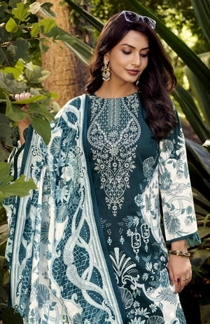 DRAVINAM Trends Women's Unstitched Cotton Suit Dress Material -Embroidered Digital Print Top II Plain Bottoms II Digital Print Dupatta