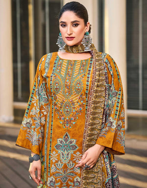 DRAVINAM Trends Women's Pure Lawn Cotton Pakistani Embroidered Suit Dress Material with Unstitched Bottoms and Cotton Dupatta