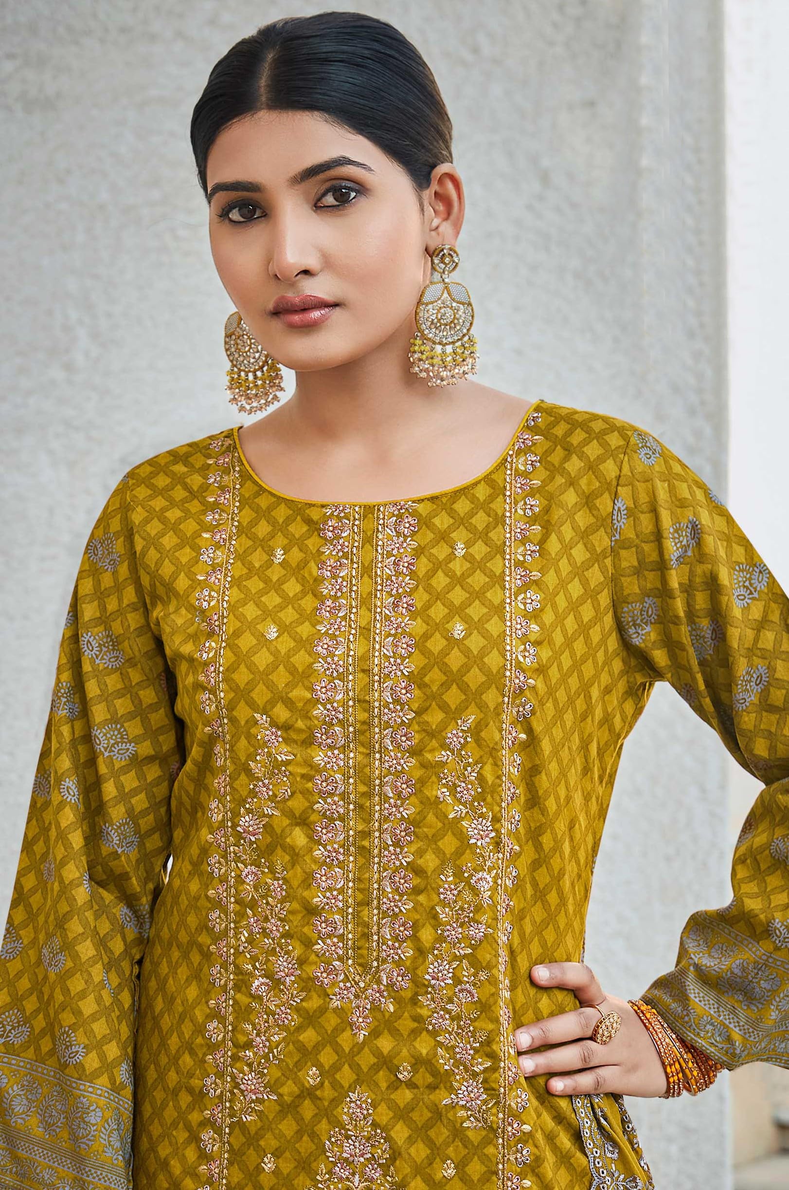 DRAVINAM Trends Women's Unstitched Pakistani Digital Print Embroidered Pure Cotton Salwar Suit Dress Materials with Cotton Digital Embroidered Cutwork Dupatta