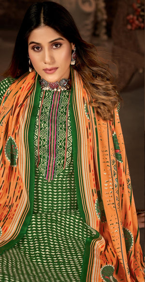 DRAVINAM Trends Swaroski Work Printed Pure Pashmina Woollen Dress Material Salwar suit for Women for Winter wear with Twill Pashmina Printed Shawl Dupatta