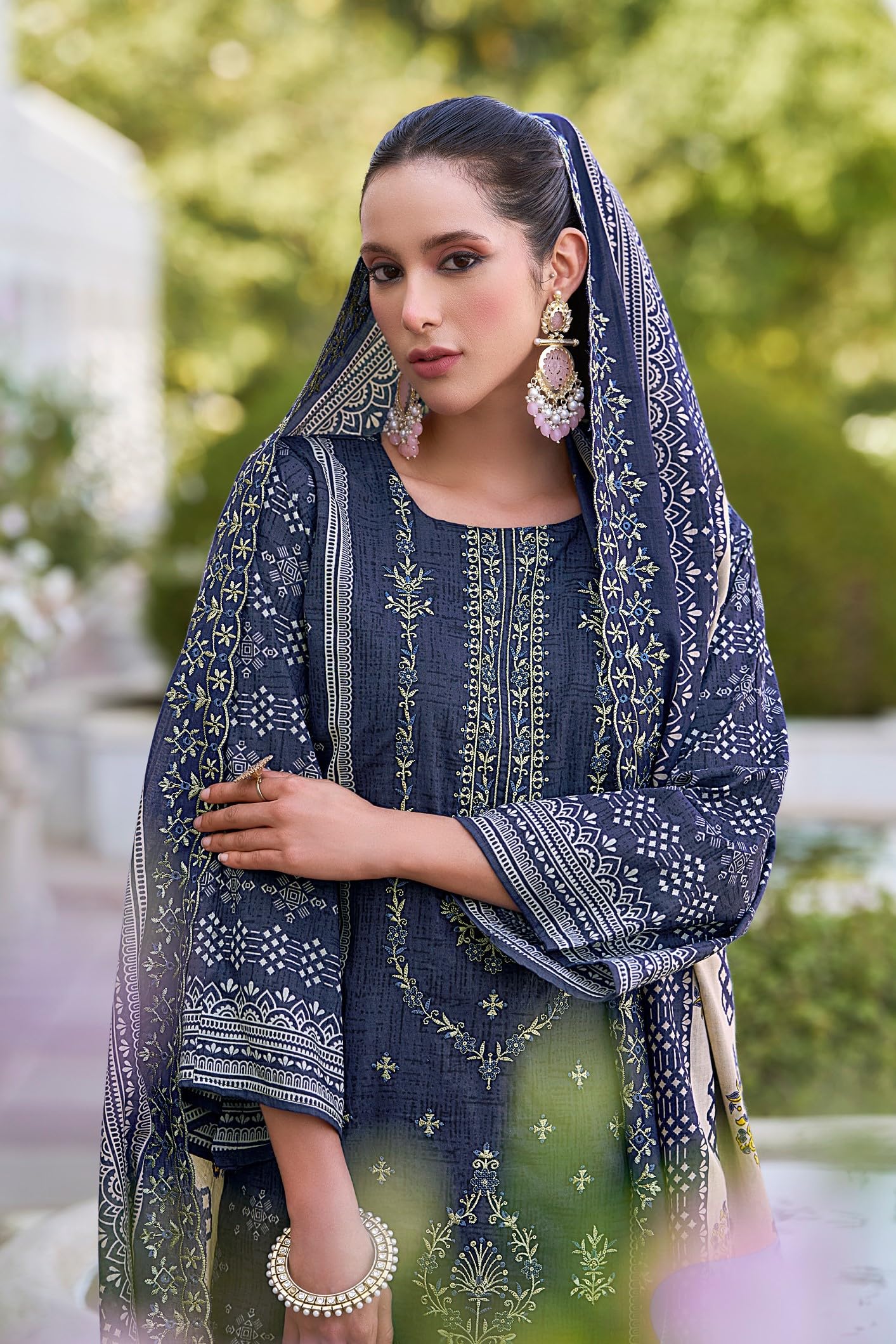 DRAVINAM Trends Women's Unstitched Premium Pure Cotton Heavy Embroidered Suit Dress Material