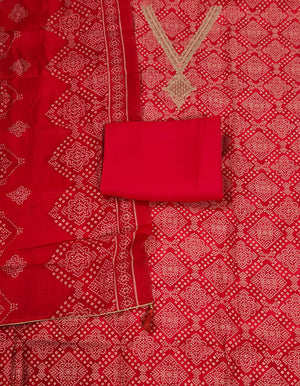 DRAVINAM Trends Womens Modal Silk Unstitched Suit Material with Embroidered Printed Kurta Pant and Dupatta