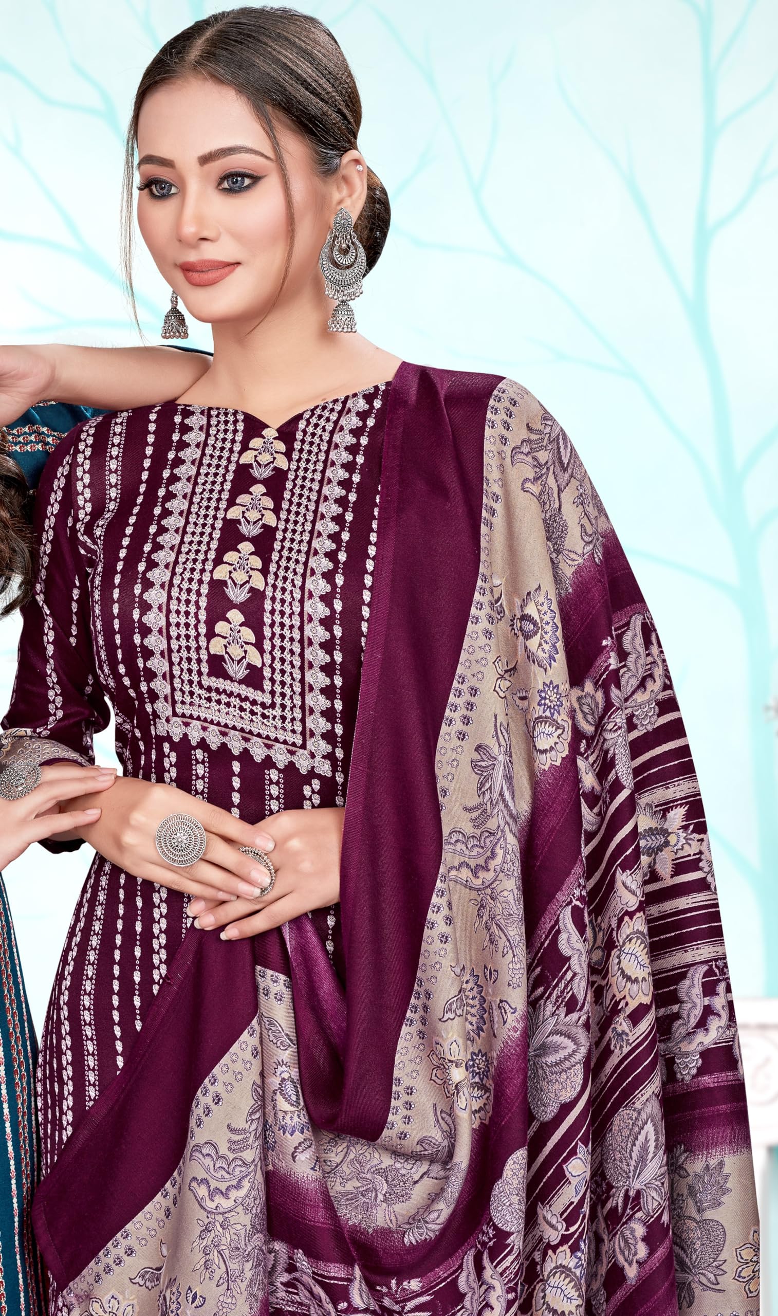 DRAVINAM Trends Women's Unstitched Kaani Print Pashmina Winter wear Dress Material Fabric for Salwar Suit with printed pashmina Kashmiri shawl dupatta (Pink)
