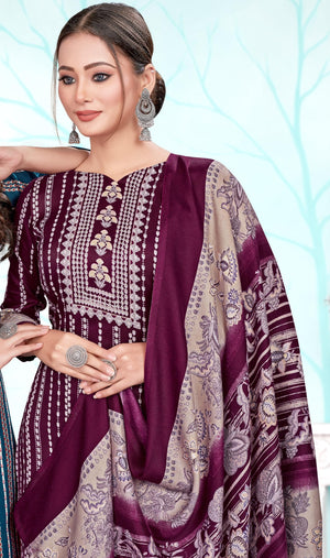 DRAVINAM Trends Women's Unstitched Kaani Print Pashmina Winter wear Dress Material Fabric for Salwar Suit with printed pashmina Kashmiri shawl dupatta (Pink)