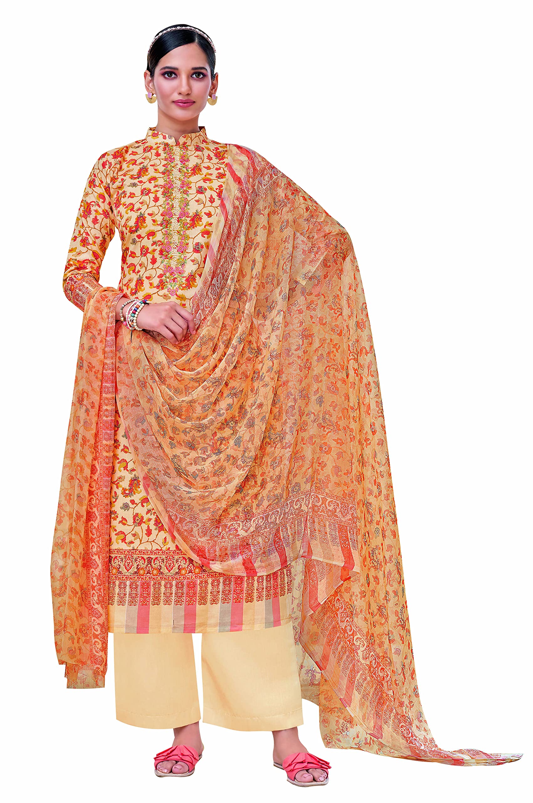Women's Cotton Embroidered Unstitiched Dress Material