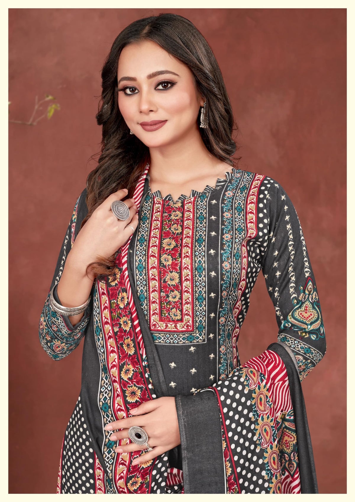 DRAVINAM Trends Women's Unstitched Kaani Print Woolen Pashmina Winter wear Dress Material Fabric for Salwar Suit with printed pashmina Kashmiri shawl dupatta (Pink)