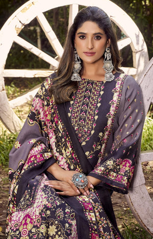 DRAVINAM Trends Women's Winter wear unstitched Printed Woollen Pashmina Salwar Suit Dress Material with Pashmina Printed Shawl Dupatta