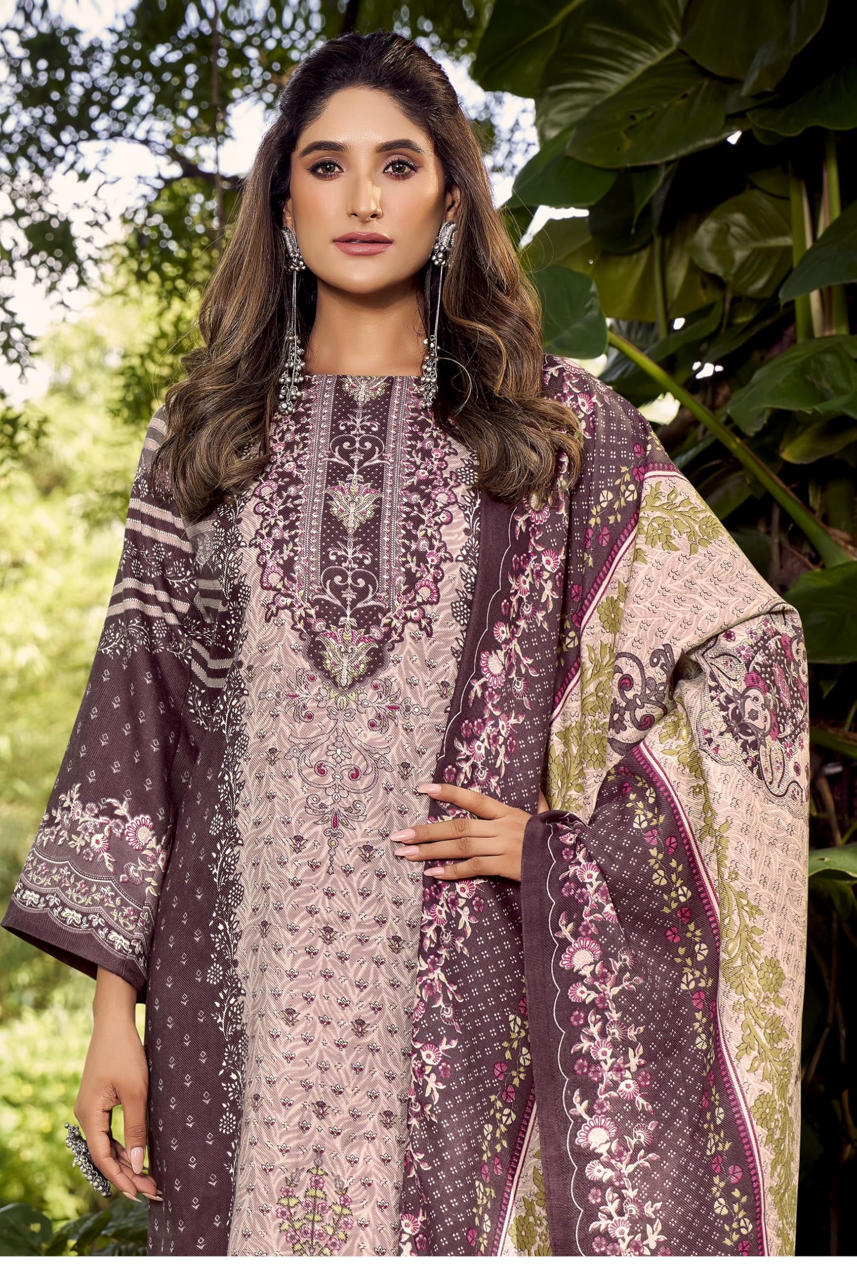DRAVINAM Trends Women's Winter wear unstitched Printed Woollen Pashmina Salwar Suit Dress Material with Pashmina Printed Shawl Dupatta