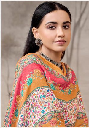 DRAVINAM Trends Women's Winter Wear Pure Viscose Woolen Pashmina Digital Kani Printed Swaroski Work Unstitch Salwar Suit Dress Material with Pure Digital Viscose Pashmina Woolen Warm Shawl Dupatta
