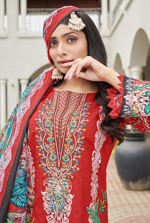 DRAVINAM Trends Unstitched Suit Material Karachi Lawn Cotton Pakistani Digital Printed Embroidered Kameez with Unstitched Bottoms and Cotton Dupatta