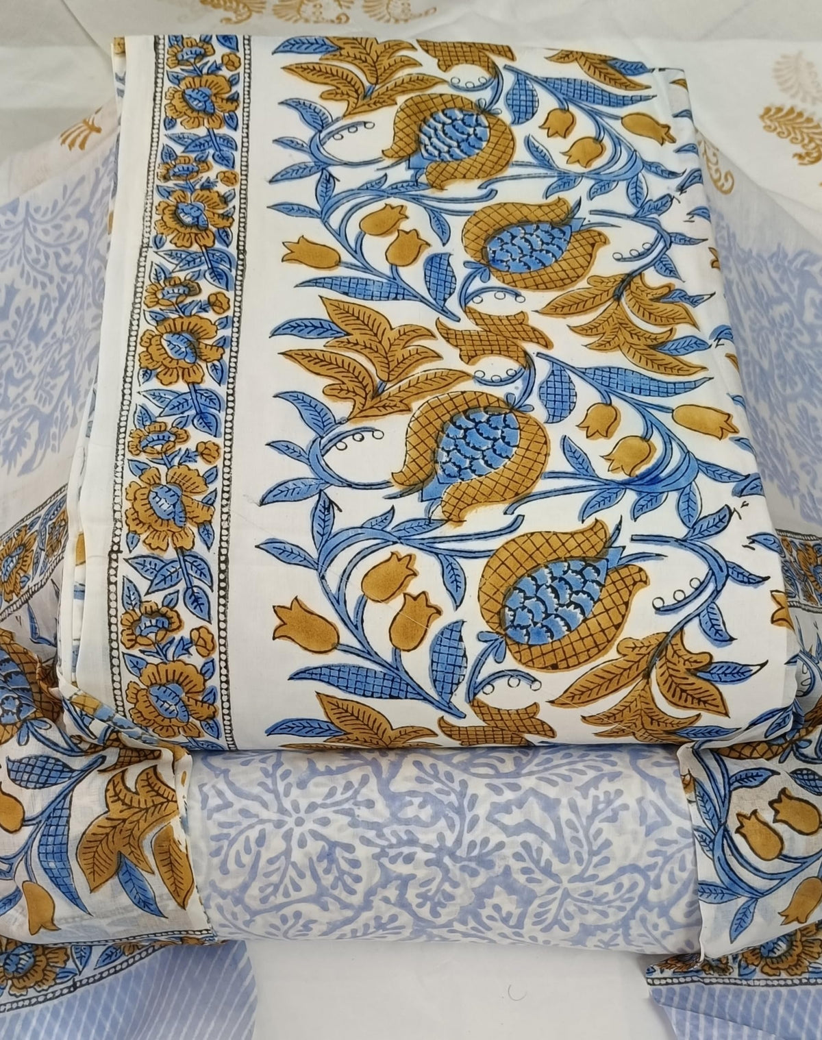 DRAVINAM Trends Hand Block Dabu Print Indigo Cambric Unstitched Cotton Suit Dress Material for Women with Mulmul Cotton Hand Printed Dupatta