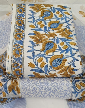 DRAVINAM Trends Hand Block Dabu Print Indigo Cambric Unstitched Cotton Suit Dress Material for Women with Mulmul Cotton Hand Printed Dupatta