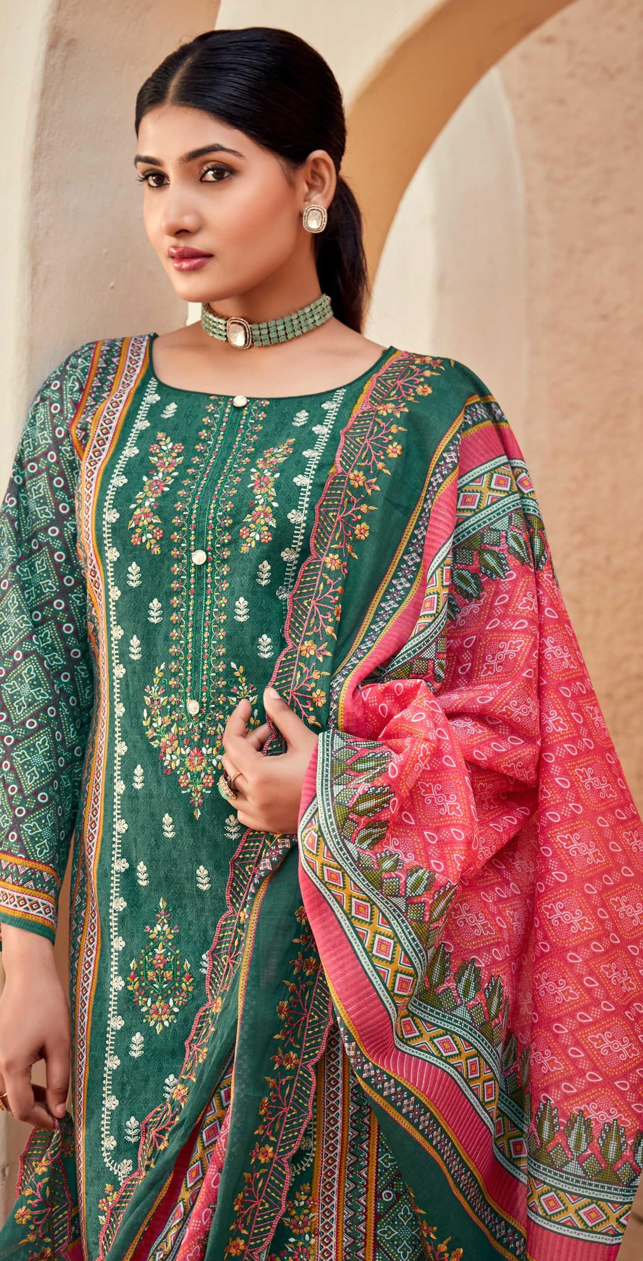 DRAVINAM Trends Women's Unstitched Salwar Suit Dress Material - Cotton Digital Printed Organza Embroidered Kameez II Unstitch Bottoms II Cotton Dupatta