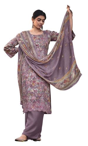DRAVINAM Trends Unstitched Digital Printed Pure Cotton Embroidered Suit Set with Pure Bember Dupatta