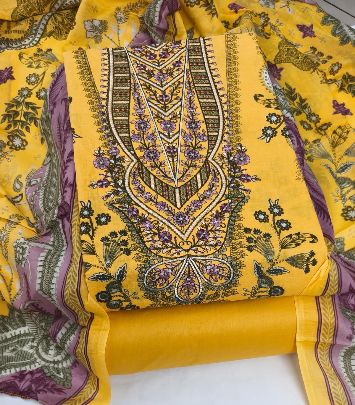 DRAVINAM Trends Women's Pure Cotton Unstitched Salwar Suit Dress Material Set | Pakistani Prints with Embroidery I Mulmul Dupatta