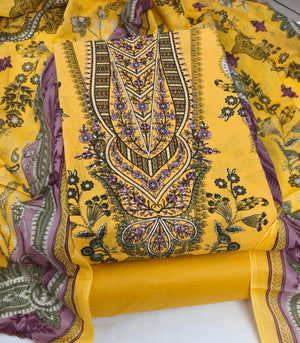 DRAVINAM Trends Women's Pure Cotton Unstitched Salwar Suit Dress Material Set | Pakistani Prints with Embroidery I Mulmul Dupatta