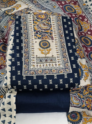 DRAVINAM Trends Women's Cambric Cotton Dress Material | Unstitch Kalamkari Printed Suit Set with Cotton Dupatta
