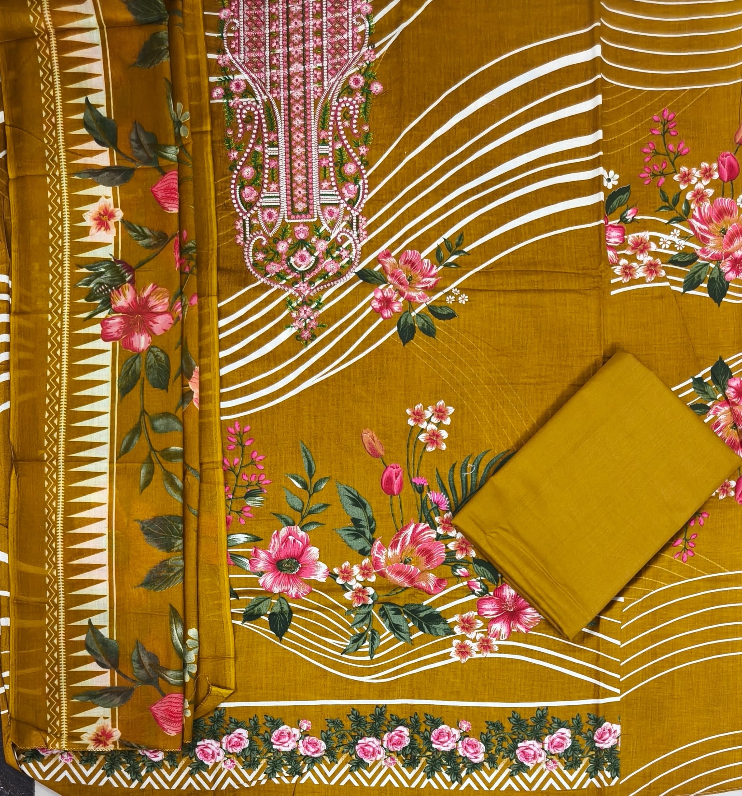 DRAVINAM Trends Women's Pure Cotton Unstitched Salwar Suit Dress Material Set | Pakistani Prints with Embroidery I Mulmul Dupatta
