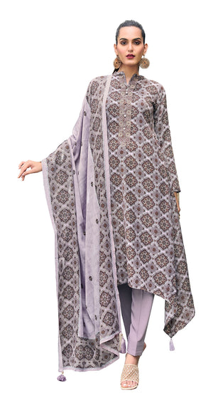 DRAVINAM Trends Women's Unstitched Digital Print Pure Wool Pashmina Fancy Embroidered Winter Salwar Suit Dress Material with Printed Pure Pashmina Shawl Dupatta (Grey)