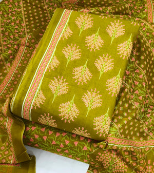 DRAVINAM Trends Jaipuri Print Cambric Cotton Unstitched Salwar Suit Dress Material for Women with Mulmul Cotton Dupatta