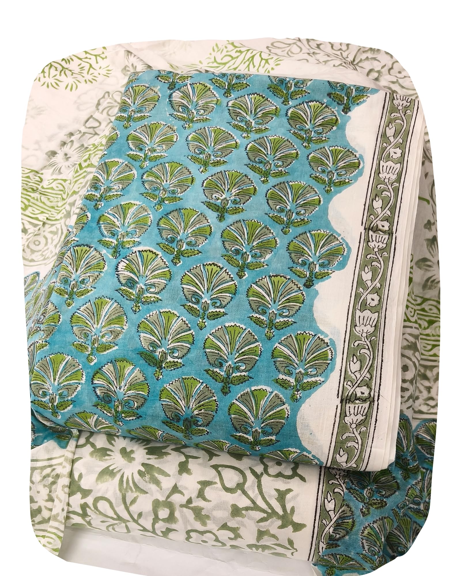 DRAVINAM Trends Hand Block Print Jaipuri Cambric Unstitched Cotton Suit Dress Material for Women with Mulmul Cotton Hand Printed Dupatta