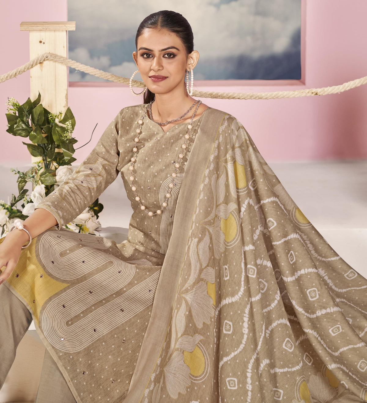 DRAVINAM Trends Women's Unstitched Salwar Suit Dress Material - Cotton Digital Printed Organza Embroidered Kameez II Unstitch Bottoms II Cotton Dupatta