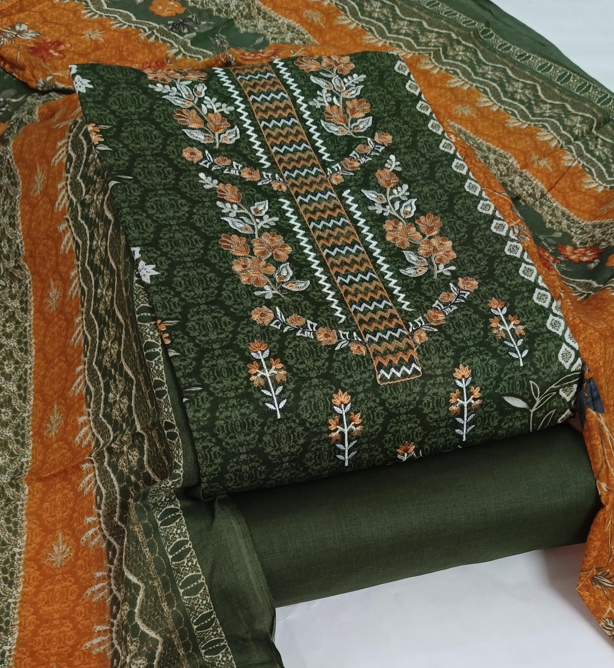 DRAVINAM Trends Women's Pure Cotton Unstitched Salwar Suit Dress Material Set | Pakistani Prints with Embroidery I Mulmul Dupatta
