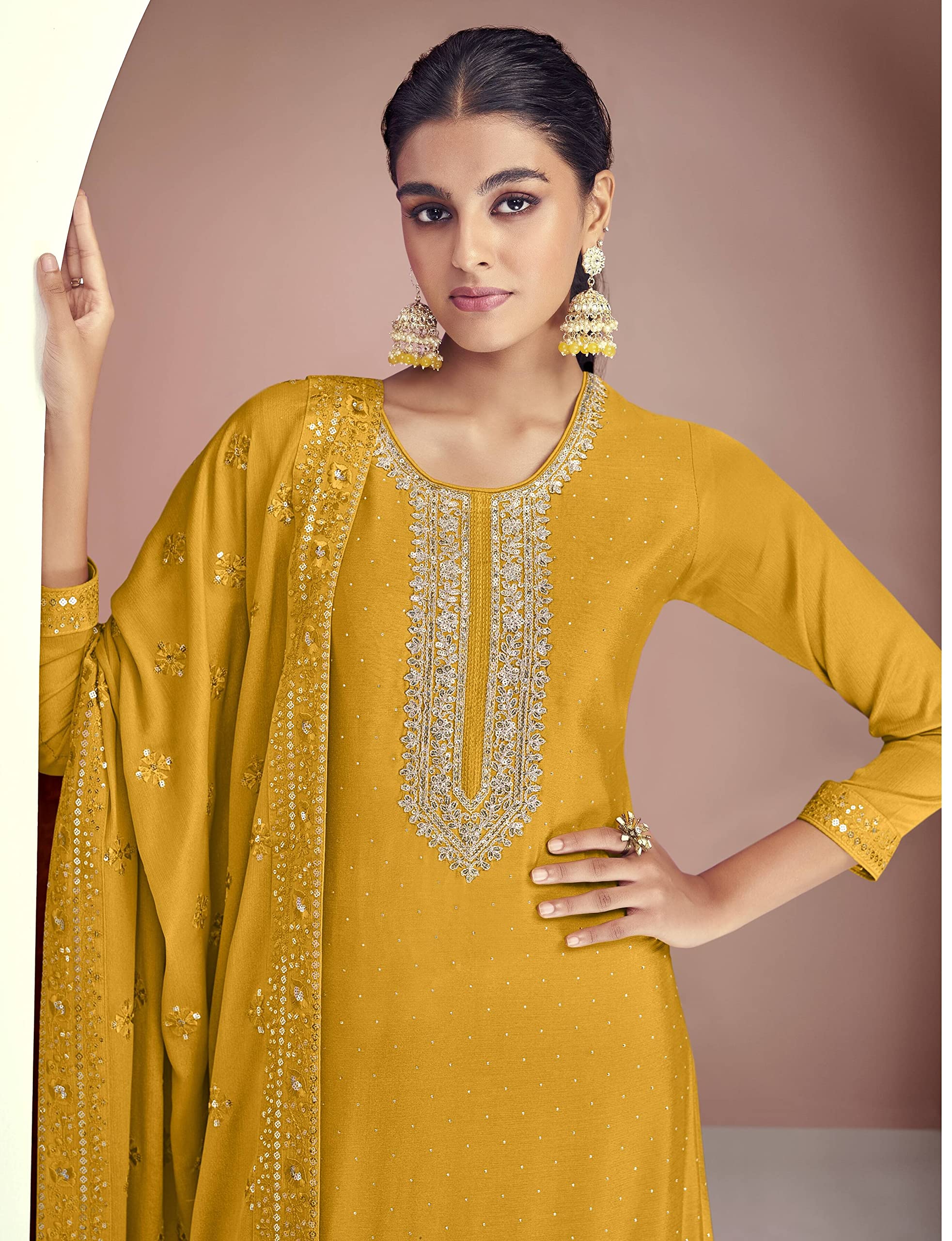 DRAVINAM Trends Women Real Georgette Heavy Zari Embroidered Pure Georgette Unstitched Suit Dress Material with Real Georgette Embroidered Heavy Dupatta (Wine)