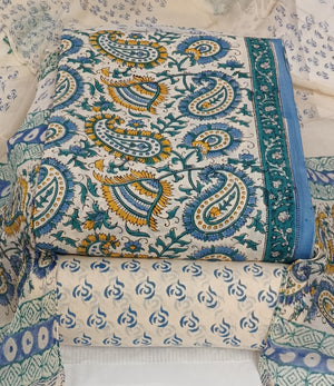 DRAVINAM Trends Hand Block Print Cambric Cotton Unstitched Salwar Suit Set for Women with Pure Chiffon Hand Printed Dupatta