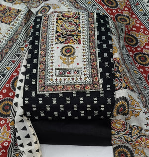 DRAVINAM Trends Women's Cambric Cotton Dress Material | Unstitch Kalamkari Printed Suit Set with Cotton Dupatta