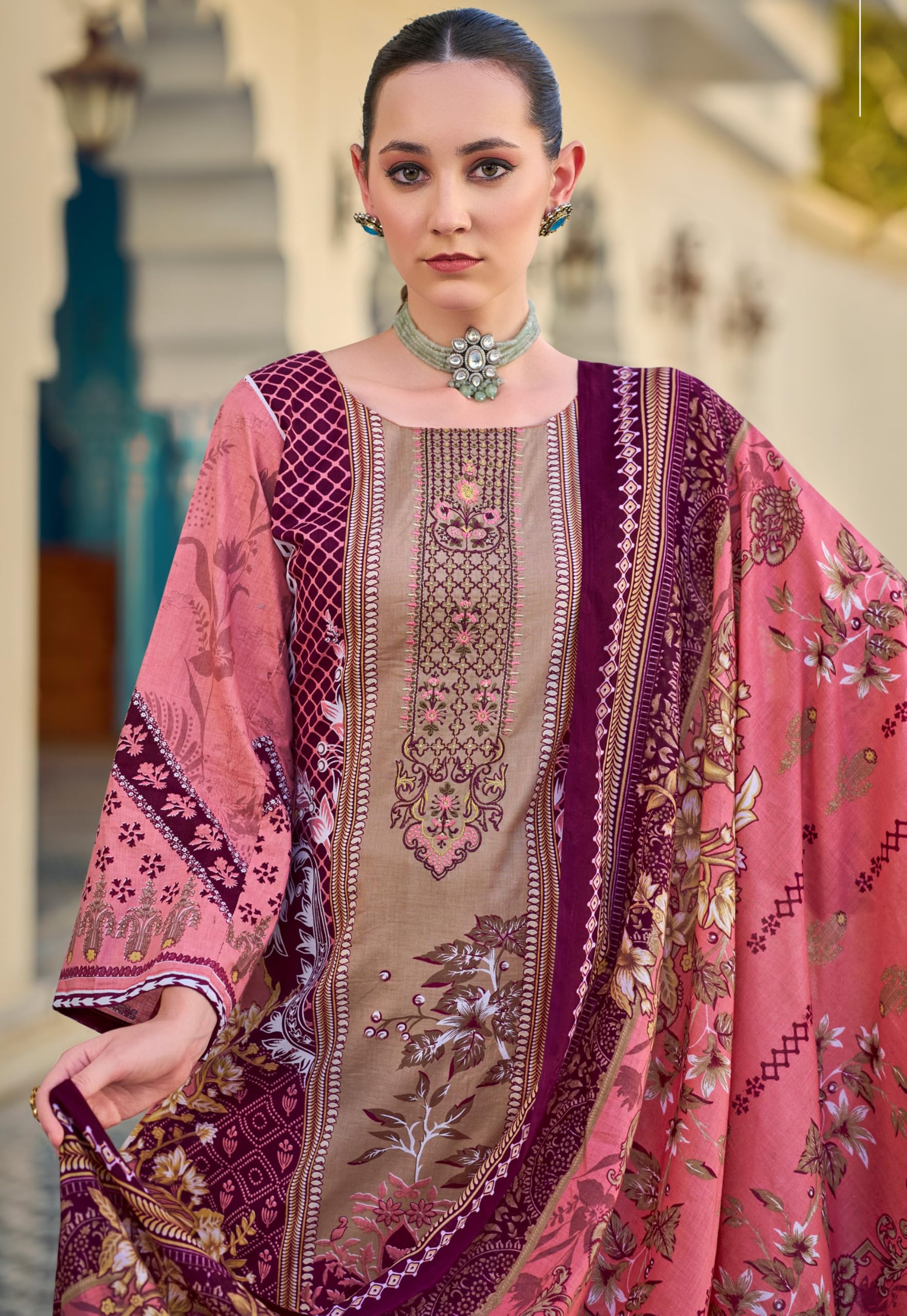 DRAVINAM Trends Women's Unstitched Salwar Suit Dress Material - Cotton Digital Printed Organza Embroidered Kameez II Unstitch Bottoms II Cotton Dupatta