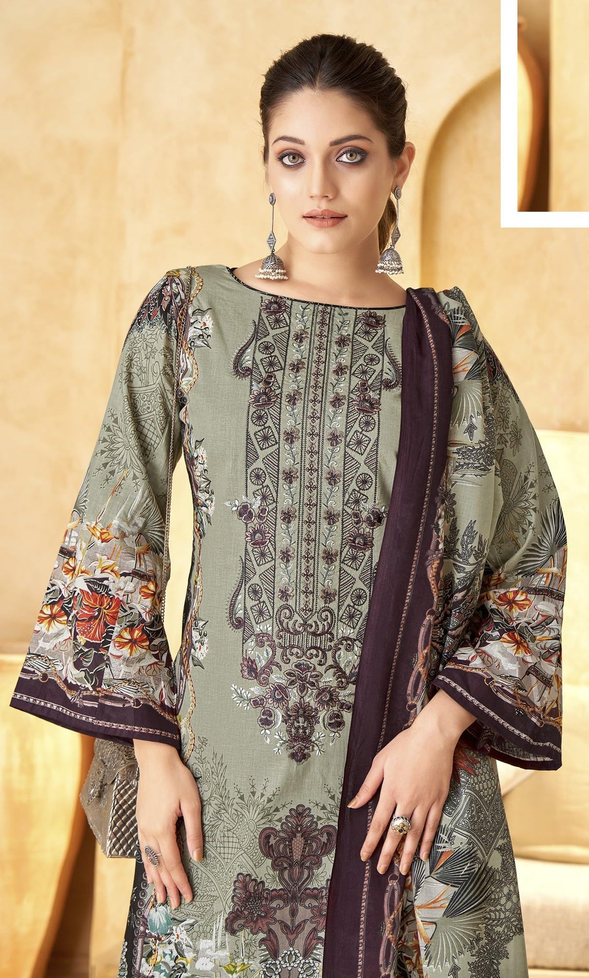 DRAVINAM Trends Women's Pakistani Digital Print Embroidered Unstitcehd Pure Cambric Cotton Salwar Suit Dress Materials with Cotton Printed Dupatta