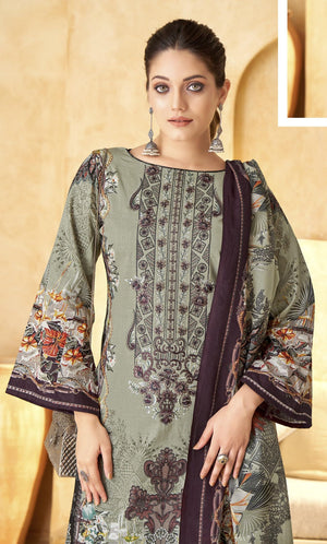 DRAVINAM Trends Women's Pakistani Digital Print Embroidered Unstitcehd Pure Cambric Cotton Salwar Suit Dress Materials with Cotton Printed Dupatta