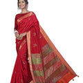 DRAVINAM Trends Women's Foil Printed Thin Cotton saree with Golden Border and Tassels and Blouse Piece (Deep Red)