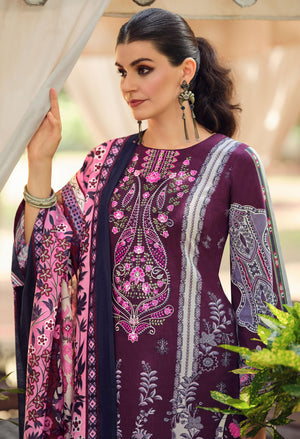 DRAVINAM Trends Lawn Cotton Pakistani Embroidered Suit Dress Material with Unstitched Bottoms and Cotton Dupatta