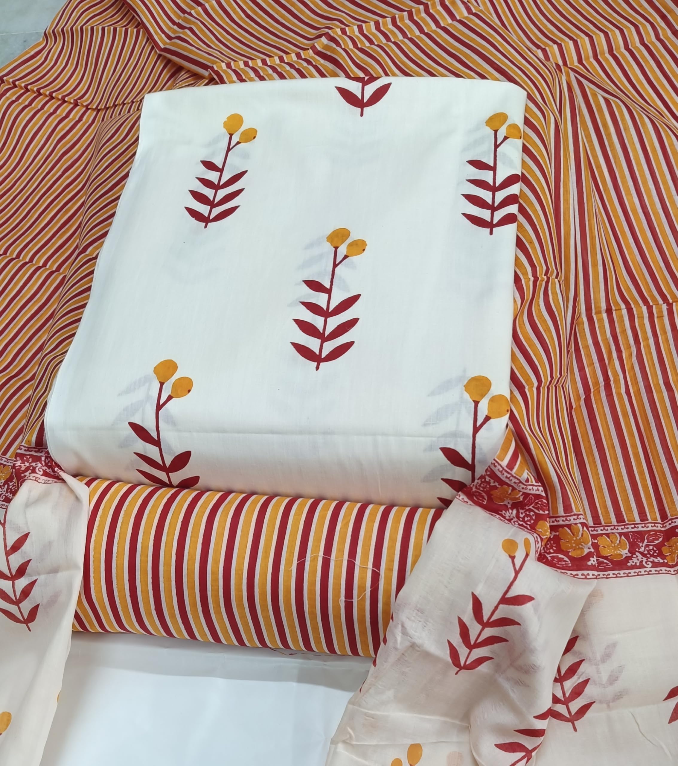 DRAVINAM Trends Jaipuri Print Cambric Cotton Unstitched Salwar Suit Dress Material for Women with Mulmul Cotton Dupatta
