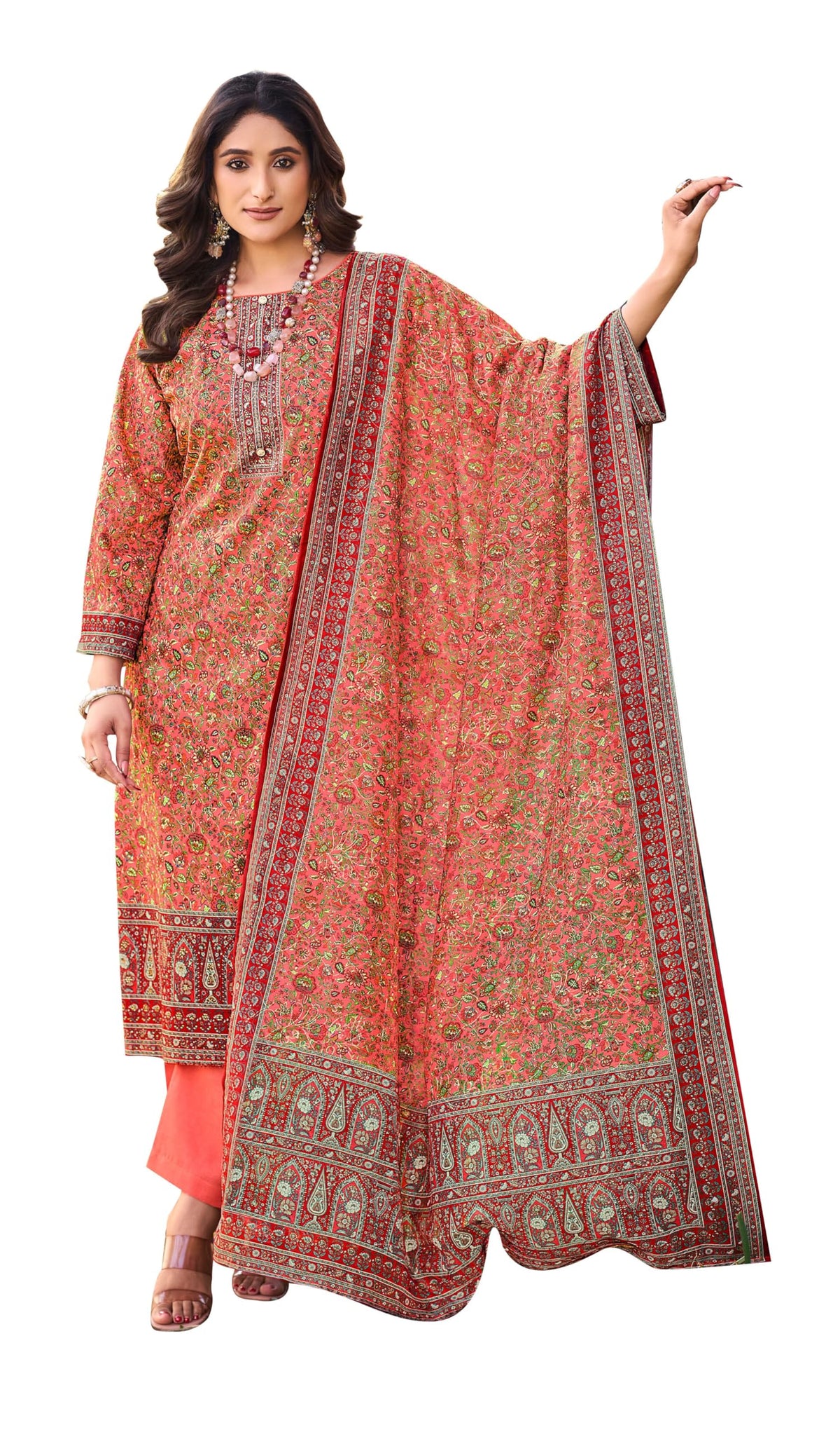 DRAVINAM Trends Women's Unstitched Salwar Suit Dress Material - Cotton Digital Printed Organza Embroidered Kameez II Unstitch Bottoms II Cotton Dupatta
