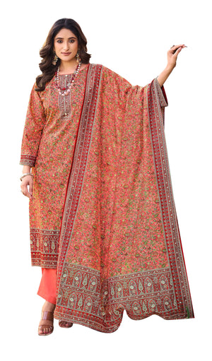 DRAVINAM Trends Women's Unstitched Salwar Suit Dress Material - Cotton Digital Printed Organza Embroidered Kameez II Unstitch Bottoms II Cotton Dupatta