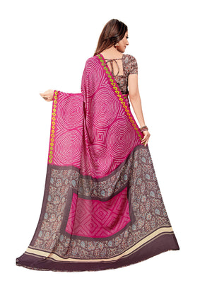 DRAVINAM Trends Women's Soft Printed Mul Mul Satin Saree with Blouse Piece (Stn_8, Pink)
