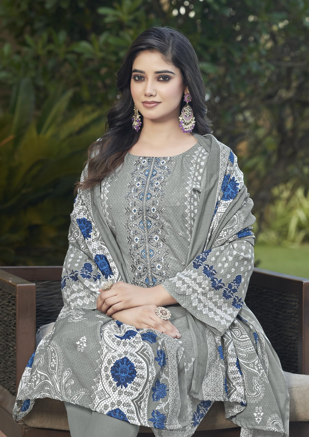 DRAVINAM Trends Women's Pure Lawn Cotton Pakistani Embroidered Suit Dress Material with Unstitched Bottoms and Cotton Dupatta