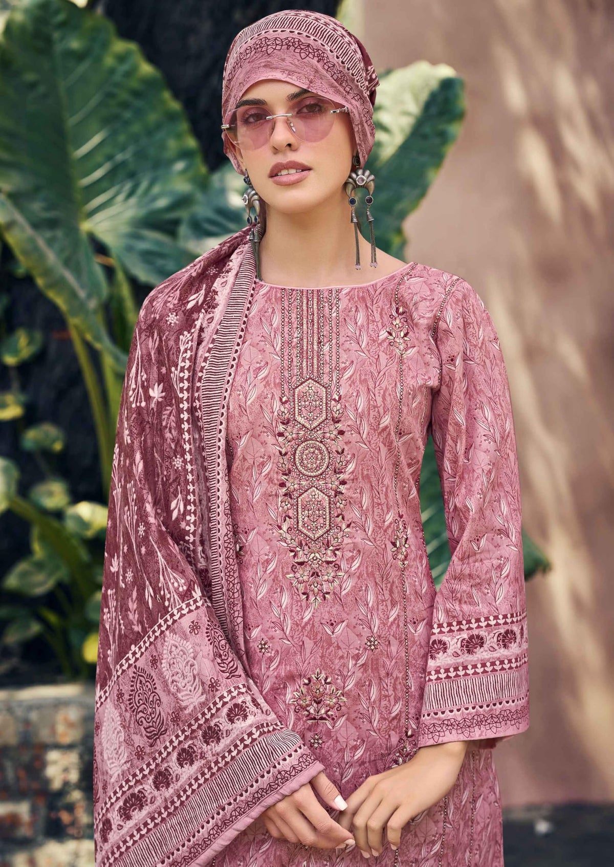 DRAVINAM Trends Women's Pure Lawn Cotton Pakistani Embroidered Salwar Suit Dress Material with Unstitched Bottoms and Printed Cotton Dupatta