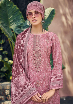 DRAVINAM Trends Women's Pure Lawn Cotton Pakistani Embroidered Salwar Suit Dress Material with Unstitched Bottoms and Printed Cotton Dupatta