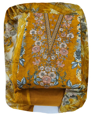 DRAVINAM Trends Women's Pure Cotton Unstitched Salwar Suit Dress Material Set | Pakistani Prints with Embroidery I Mulmul Dupatta