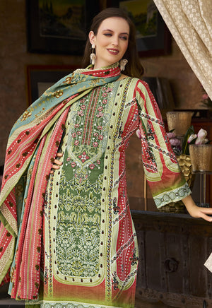DRAVINAM Trends Unstitched Pakistani Embroidered Pure Cotton Salwar Suit Dress Materials with Cotton Dupatta