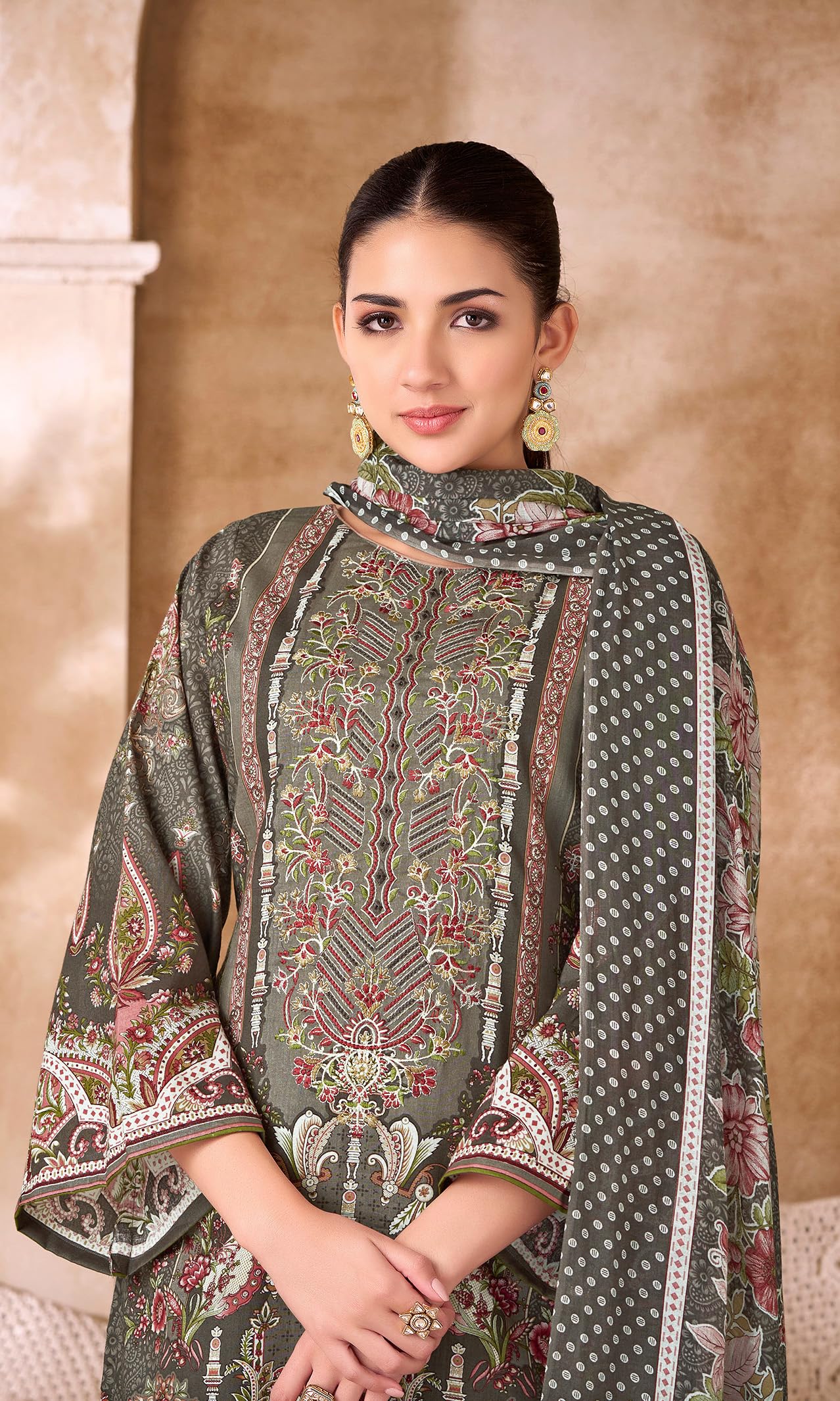 DRAVINAM Trends Unstitched Pakistani Embroidered Pure Cambric Cotton Salwar Suit Dress Materials with Cotton Dupatta