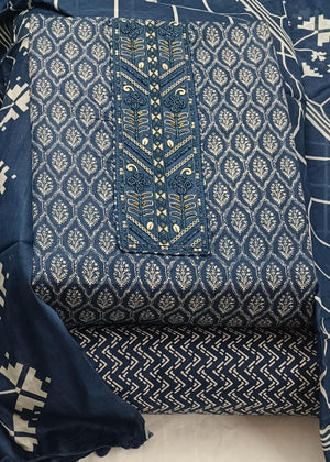 DRAVINAM Trends Women's Premium Cotton Jaipuri Printed Embroidered and Hand Work Unstitched Salwar Suit Dress Material with Mulmul Cotton Dupatta