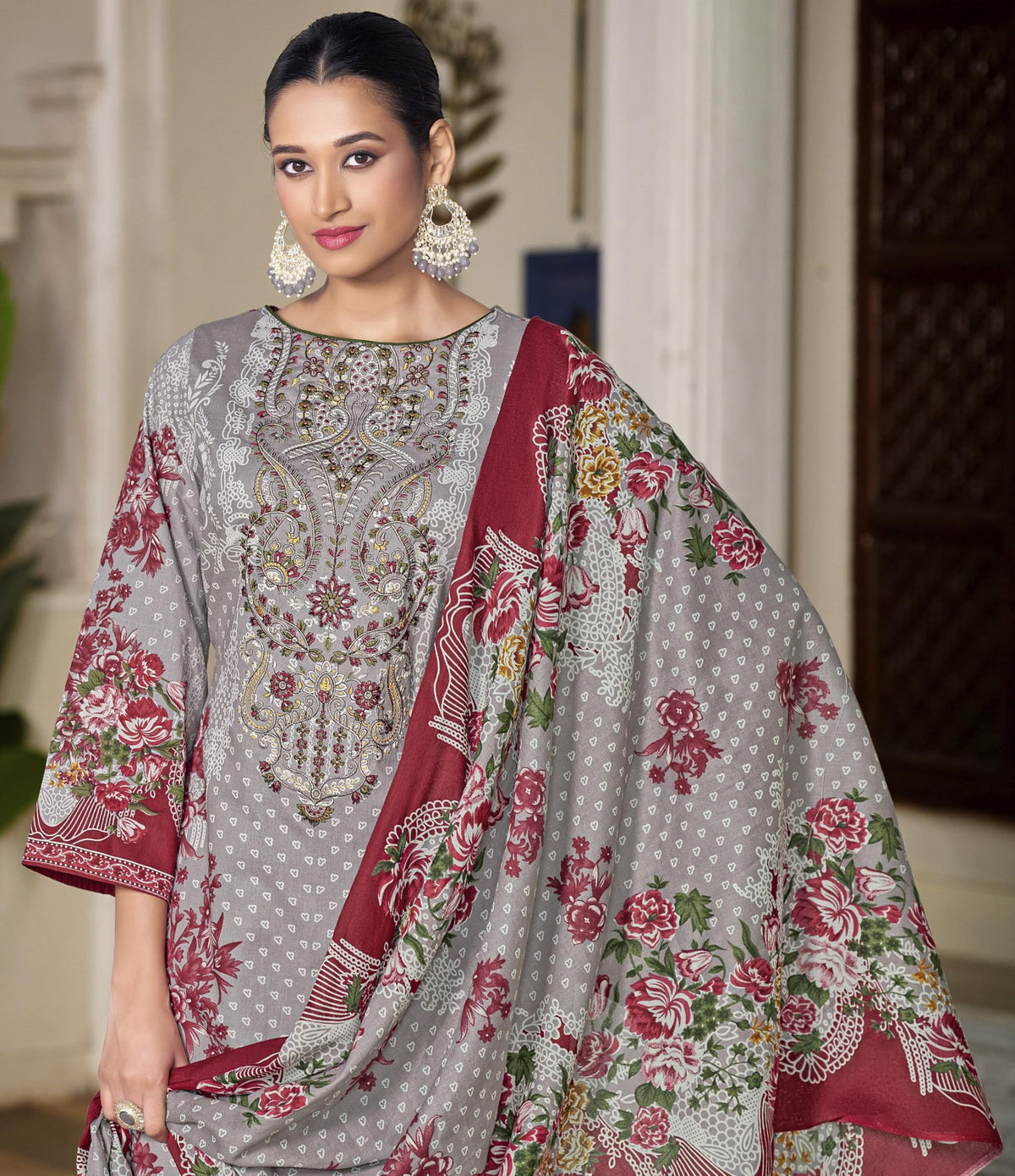 DRAVINAM Trends Women's Unstitched Premium Cambric Cotton Embroidered Suit Material