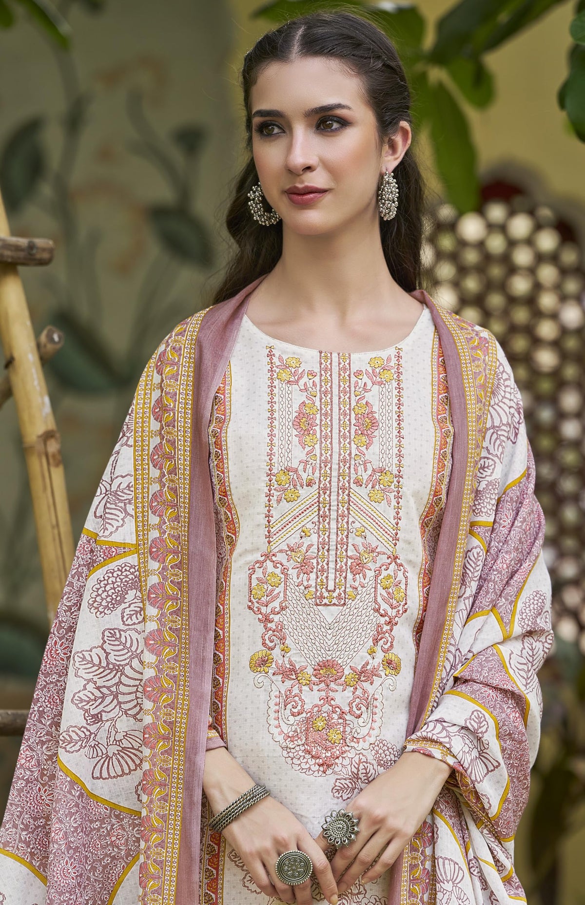 DRAVINAM Trends Kurti 2.50 mtrs, Pure Cotton Salwar (3 mtrs apx), Pure Cotton Mal Mal Print (2.30|Light Brown 1