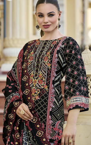 DRAVINAM Trends Women's Unstitched Pakistani Digital Print Embroidered Pure Cotton Salwar Suit Dress Materials with Cotton Embroidered Cutwork Dupatta