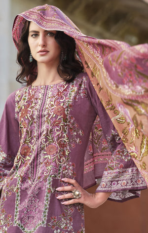 DRAVINAM Trends Women's Pakistani Print Embroidered Unstitcehd Pure Cotton Salwar Suit Dress Materials with Cotton Printed Dupatta